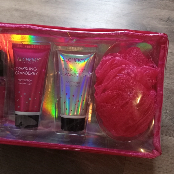 NEW Alchemy Living Sparkling Cranberry 4-Piece Spa Set + Reusable Travel Bag - Picture 4 of 7